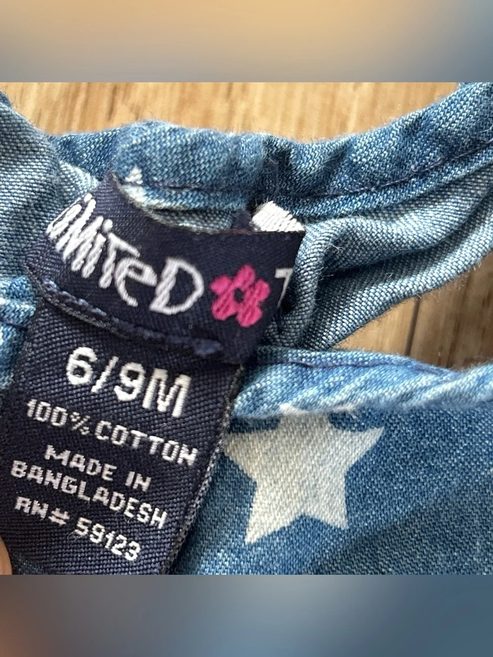 Limited Too Blue Star Print Denim Romper size 6-9 months